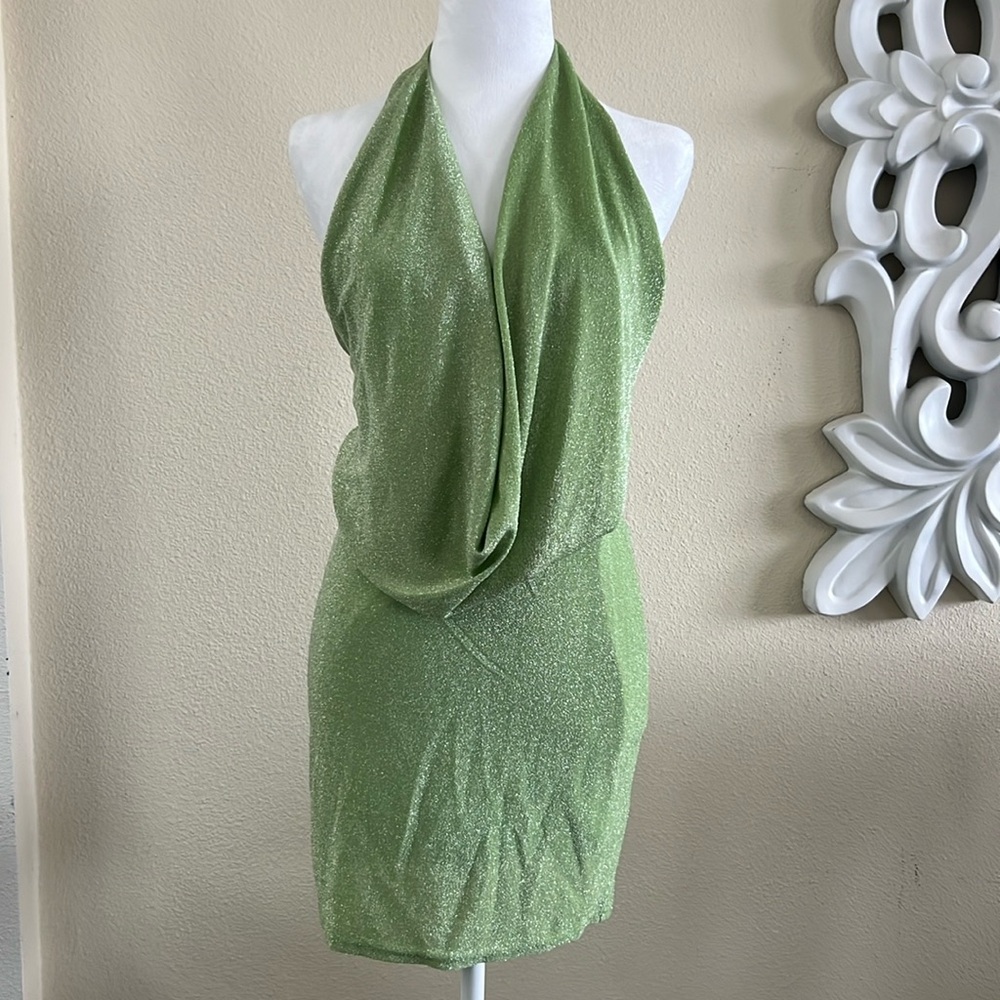 superdown Sparkling Light Green Halter Mini Dress